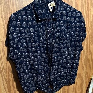 Navy Blue Patterned women Shirt